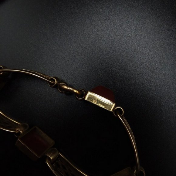 ANTIQUE Art Deco Bracelet | Carnelian Gold Panel Bracelet | Birmingham | Filigre - Picture 7 of 12